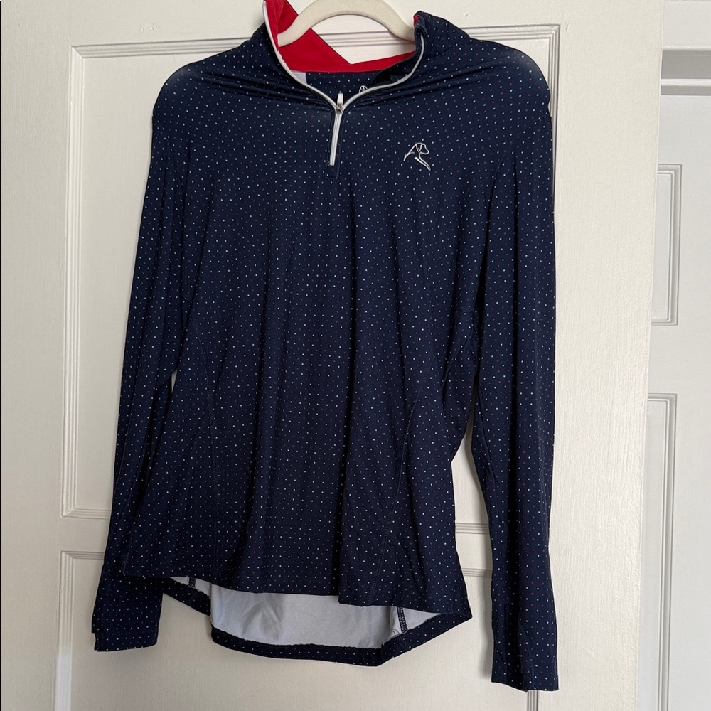 Rhoback Stateside Woman’s Q Zip Navy Polka Dot Long Sleeve Size Medium